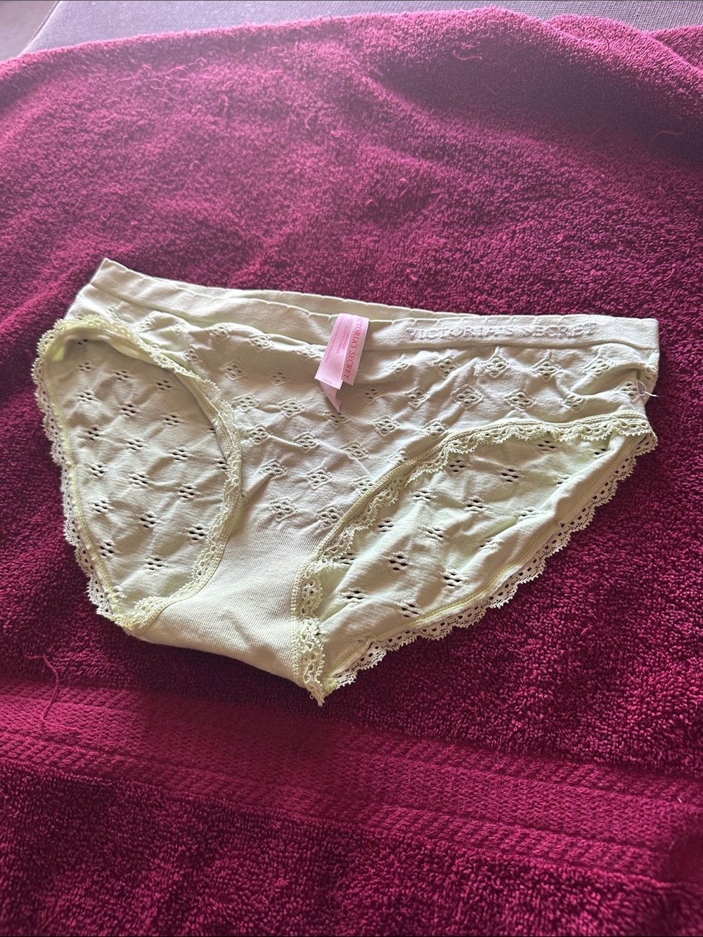 NWOT Vintage Women’s Lace-Trim Cotton Bikini Panty - Light Lime
